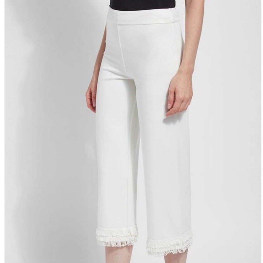 LYSSE White Maisie Crop Palazzo Pant Fringe Hem